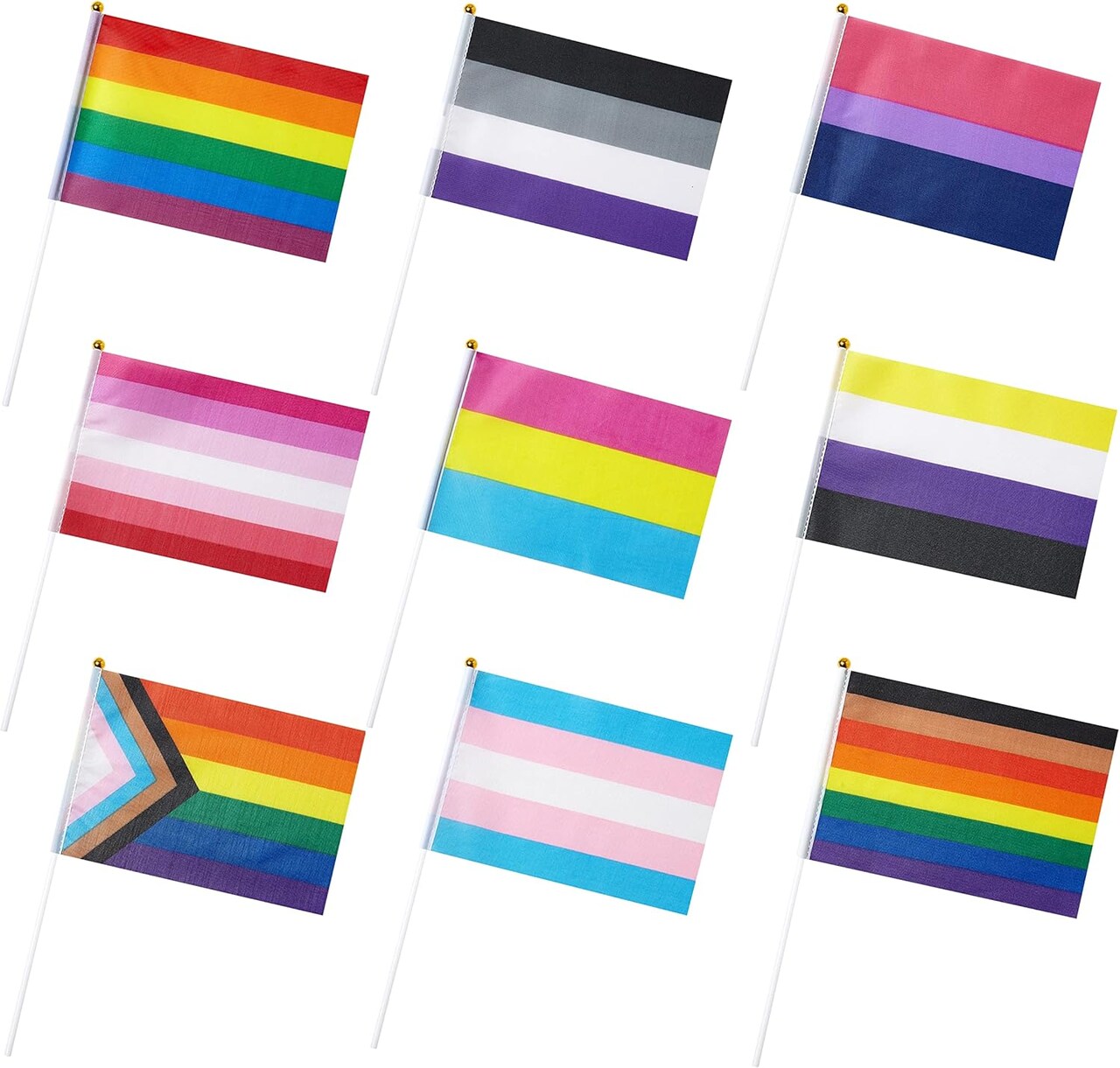 27 Pack Pride Rainbow Flags Gay LGBT Small Mini Hand Held Stick Flag Set Rainbow Festival Party Parades Decorations